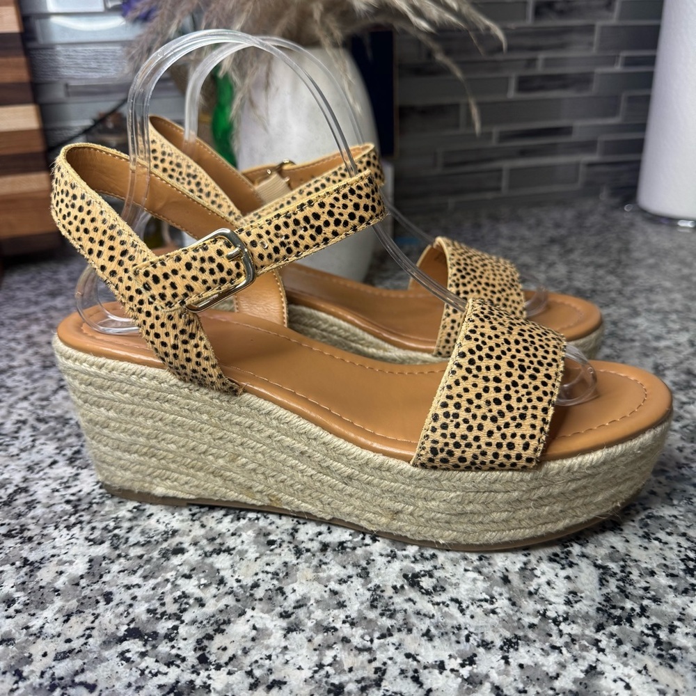 J.Crew | NWOB Platform Espadrille Sandals Leopard-print Calf Hair Size 9
